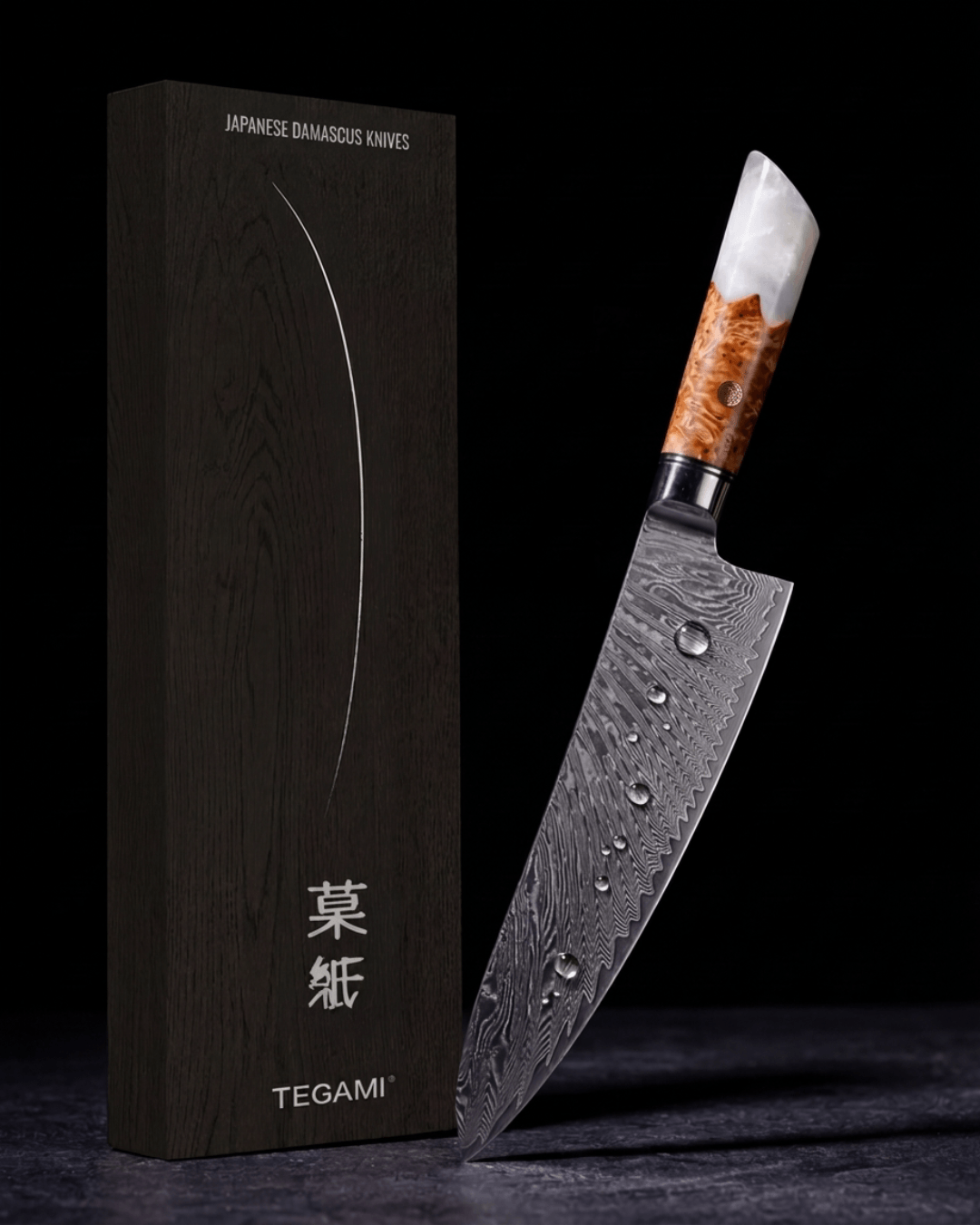 Chef's Japanese Knife, Damascus Steel, 10", Tegami - Tegami