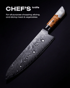Chef's Japanese Knife, Damascus Steel, 10", Tegami