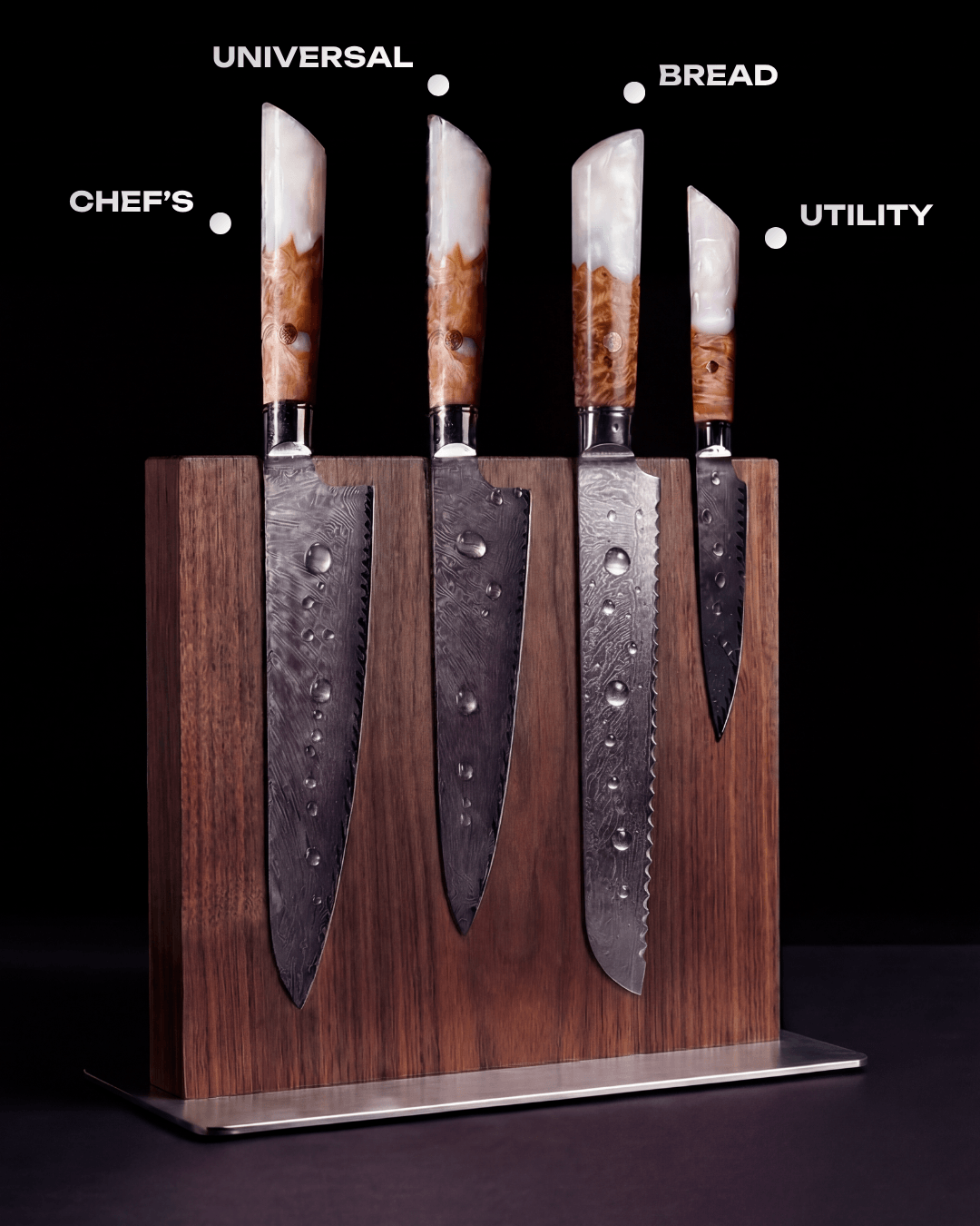 4-pc Japanese Knife Set, Damascus Steel, Tegami