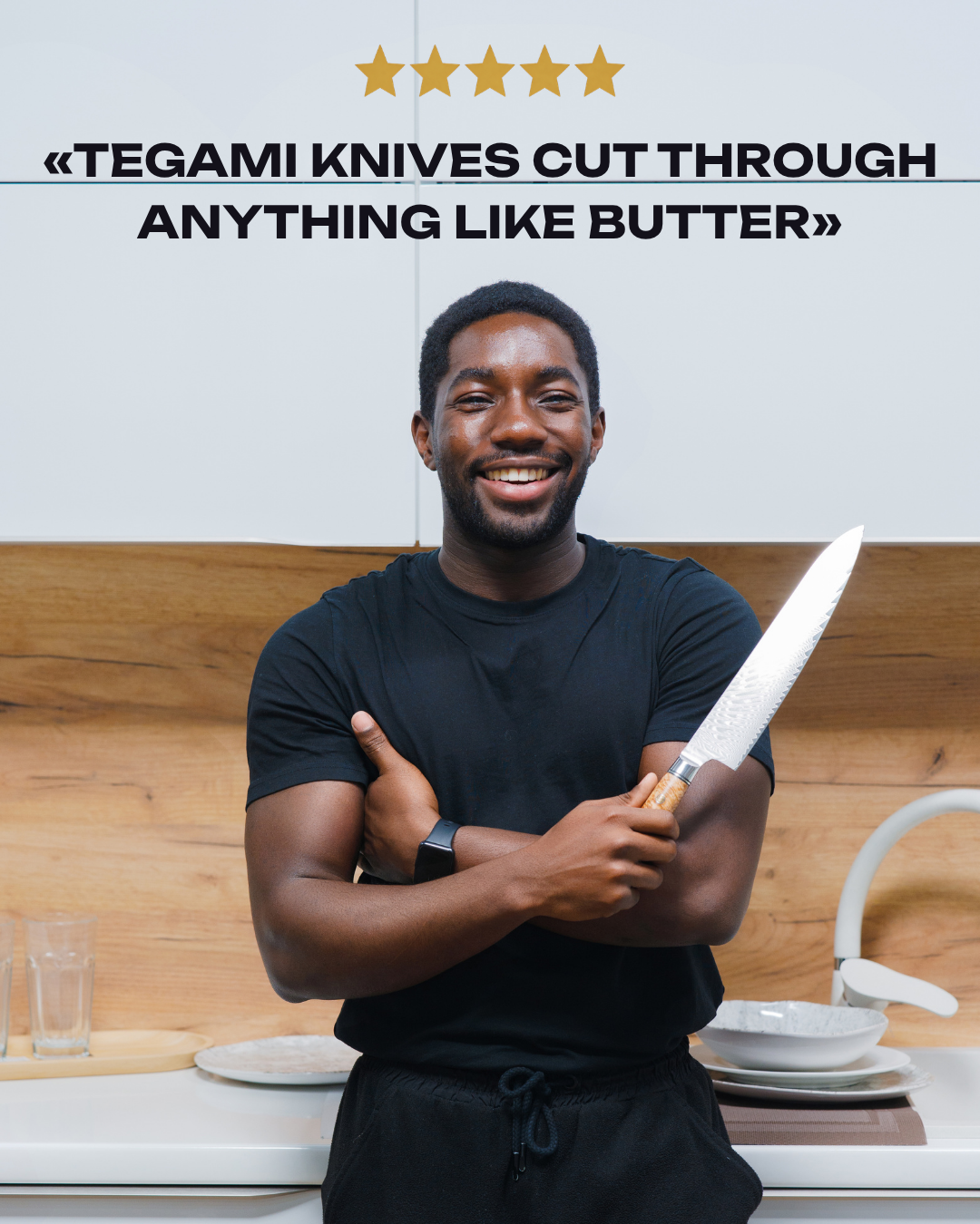 6-pc Japanese Knife Set, Damascus Steel, Tegami - Tegami