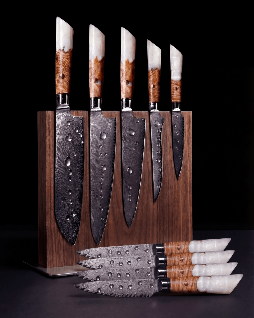 9-pc Damascus Set, 5 Knives + 4 Guest Serving Knives, Tegami