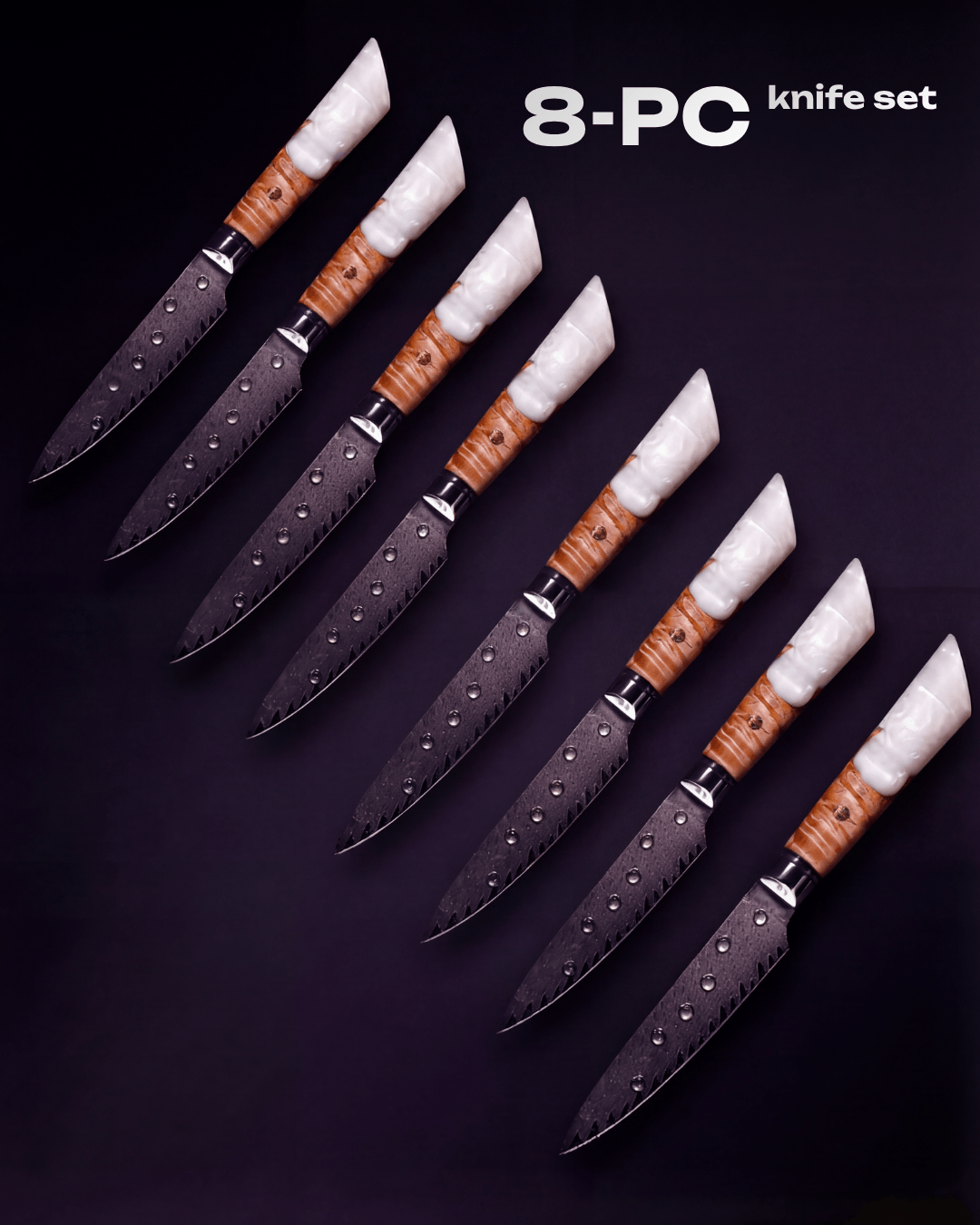 Damascus Set of 8 Guest Serving Knives, 8-pc, Tegami