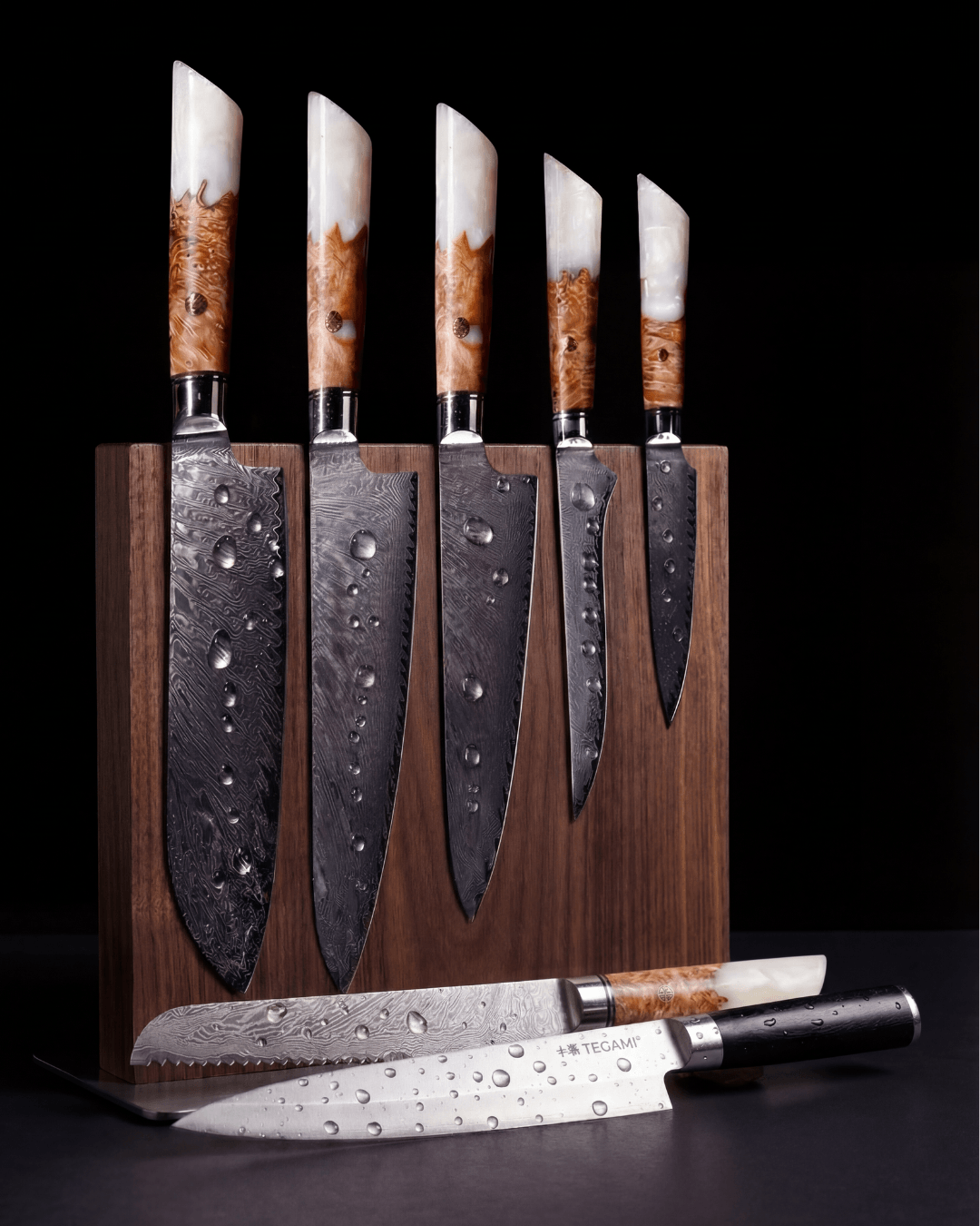 7-pc Japanese Knife Set, Damascus Steel, Tegami