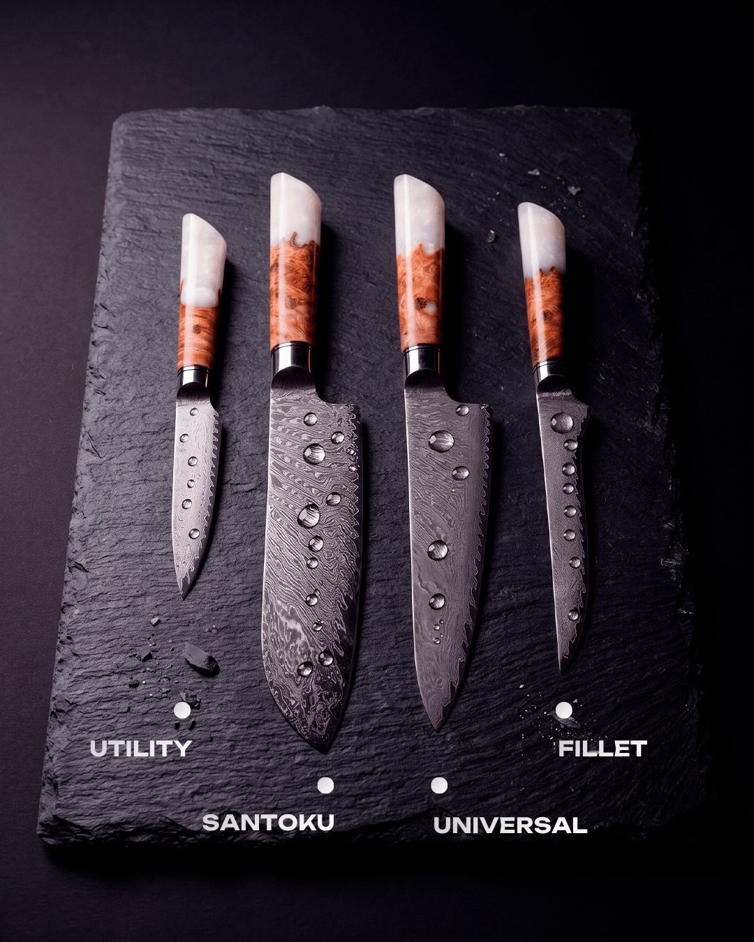 4-Piece Knife Set, Japanese VG-10 Steel + 67-Layer Damascus Steel, Sharp as a Scalpel | Tegami