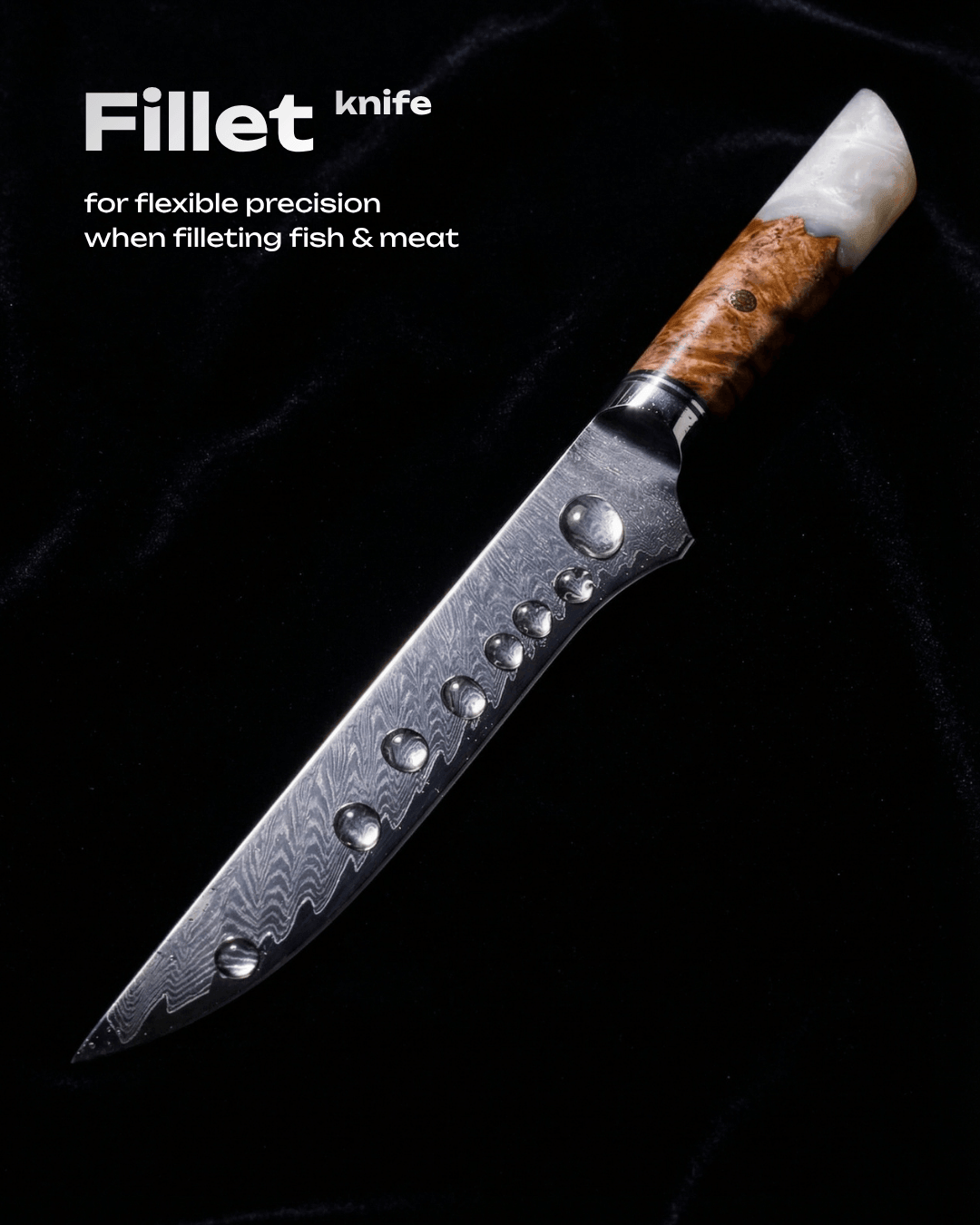 Fillet Japanese Knife, Damascus Steel, 6.1", Tegami