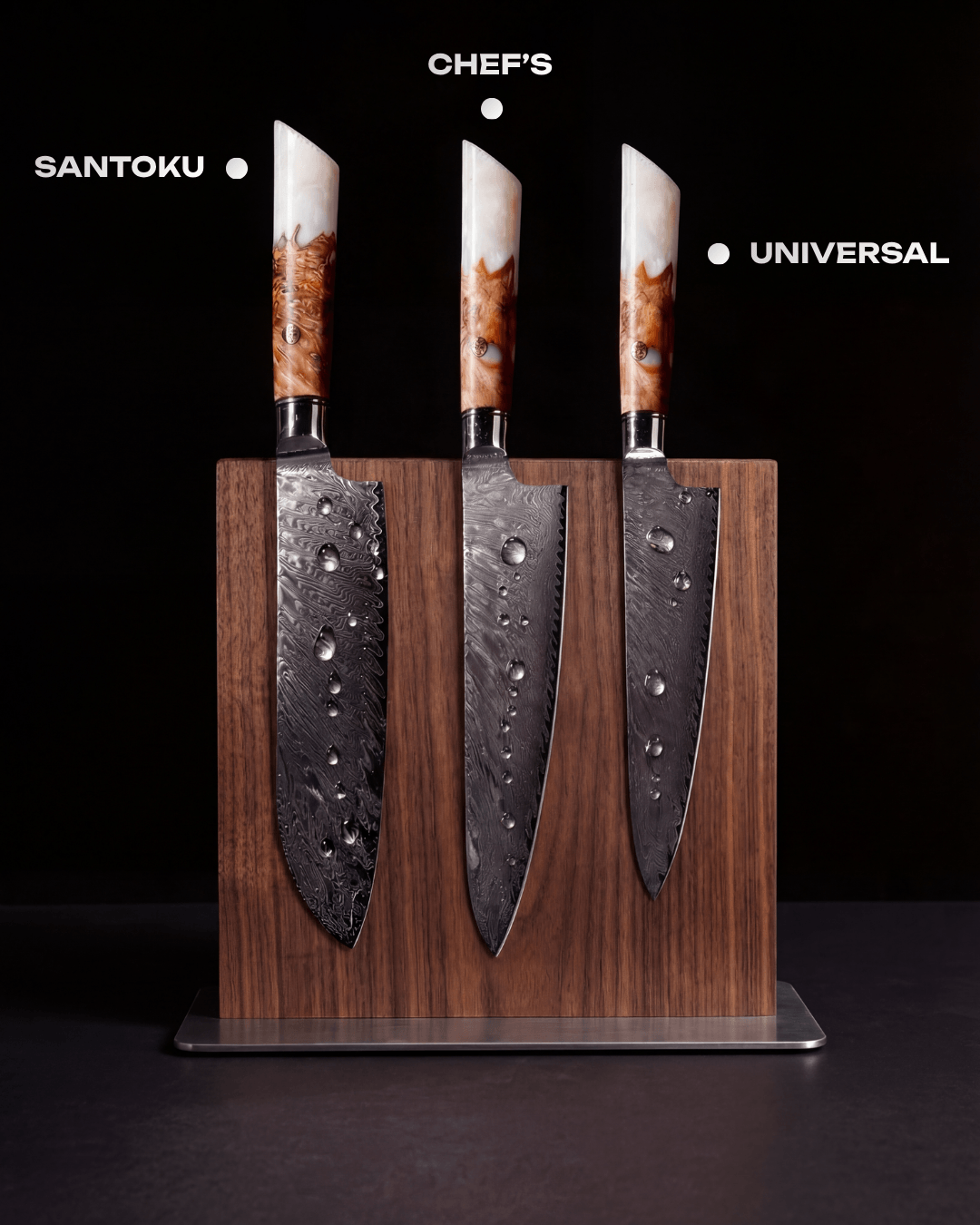 3-pc Japanese PRO Knife Set, Damascus Steel, Tegami