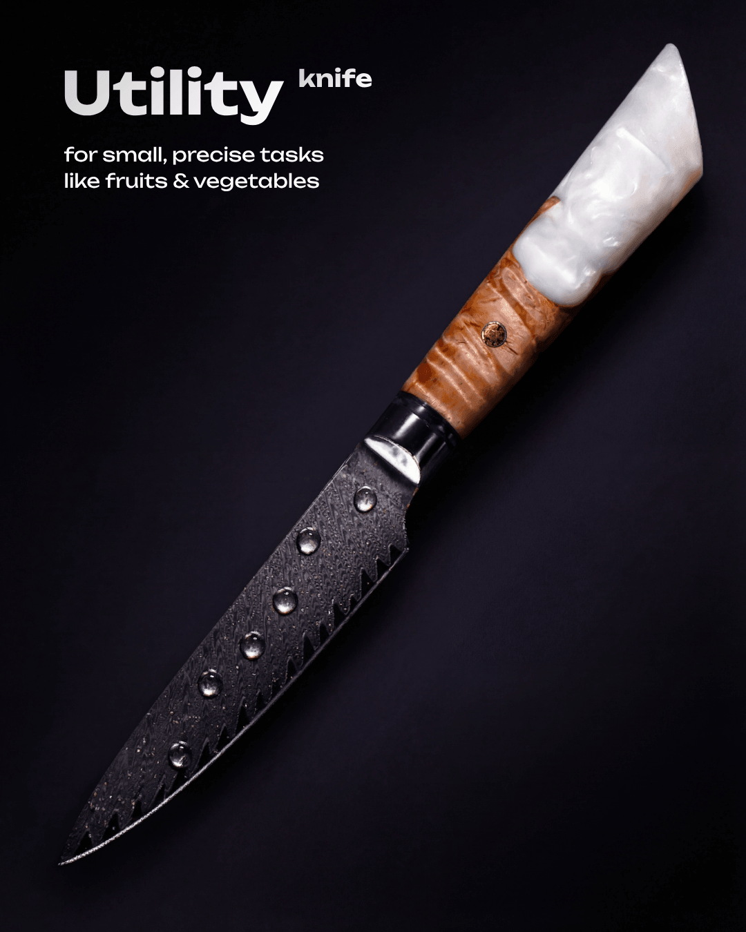 Utility Japanese Knife, Damascus Steel, 8.1", Tegami