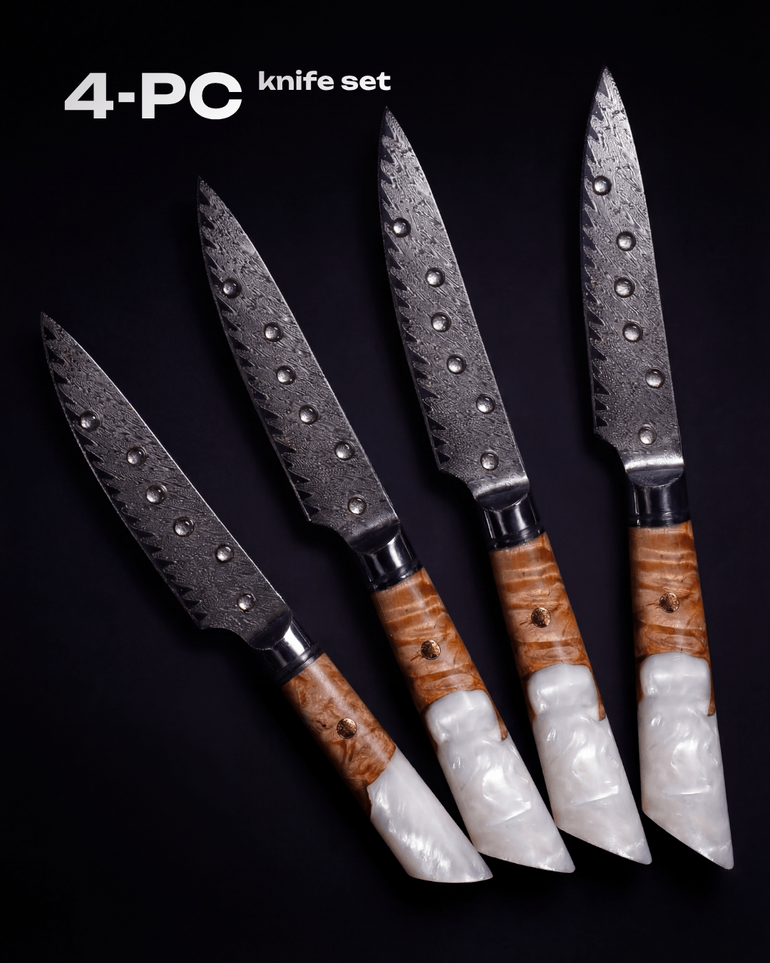 Damascus Set of 4 Guest Serving Knives, 4-pc, Tegami