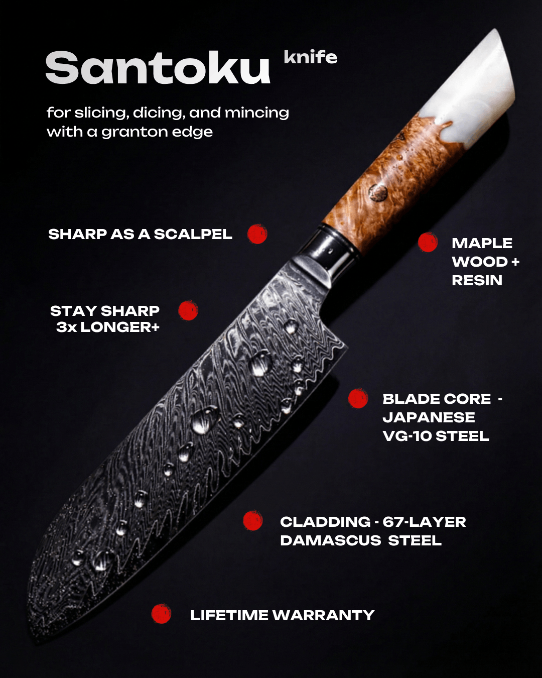 Japanese Damascus Santoku Knife 7.5" – 67-Layer VG-10 Steel | Tegami