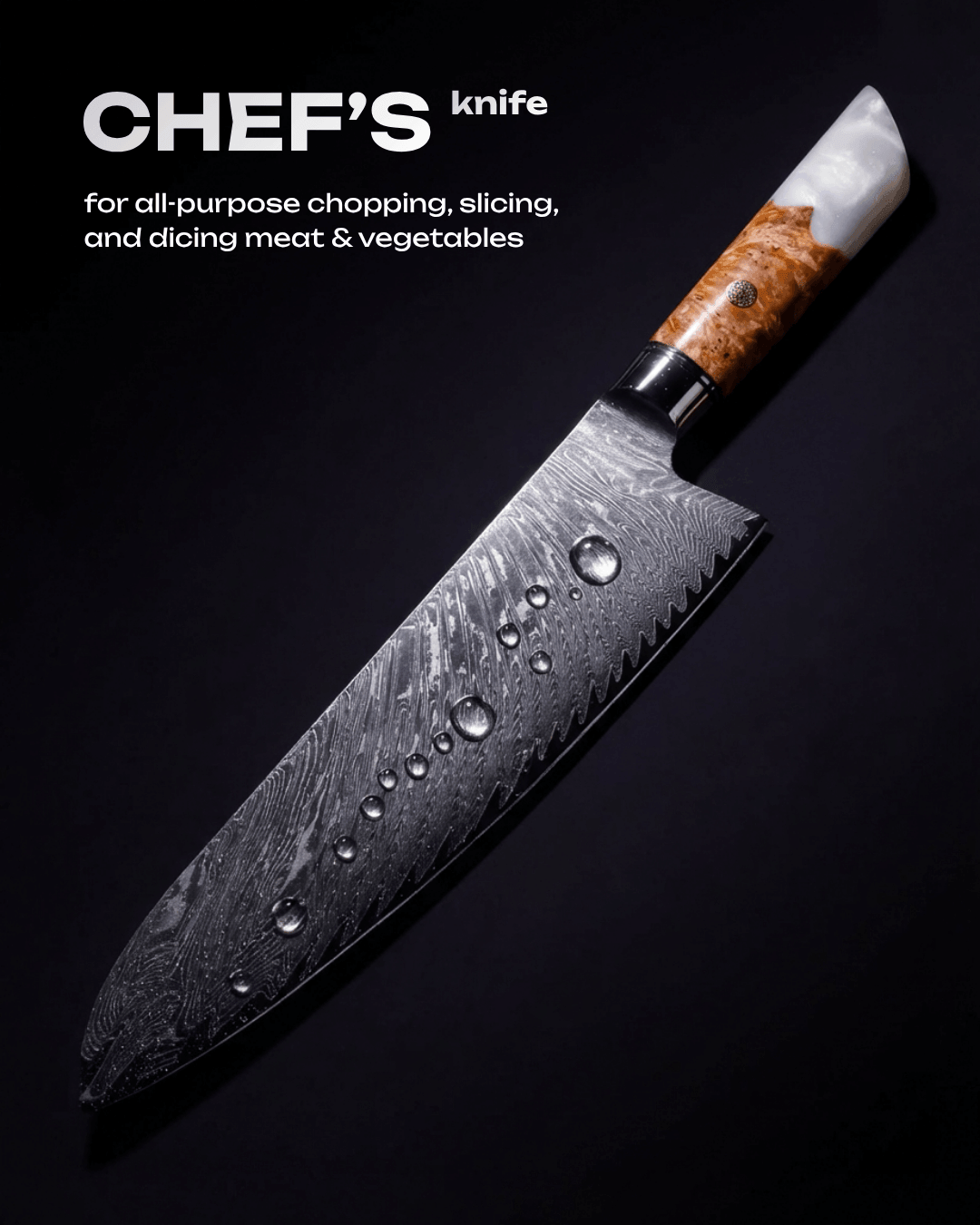 3-pc Japanese Knife Set, Damascus Steel, Tegami