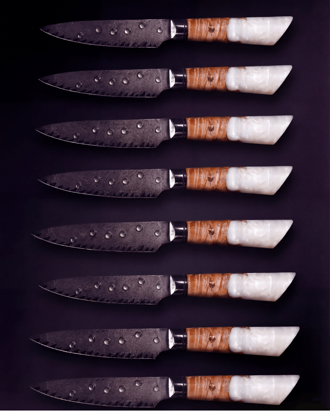 Damascus Set of 8 Guest Serving Knives, 8-pc, Tegami