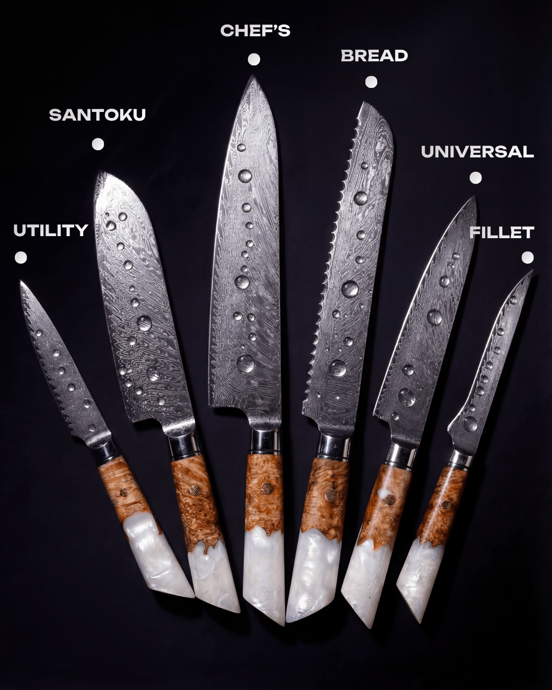 6-pc Japanese Knife Set, Damascus Steel, Tegami