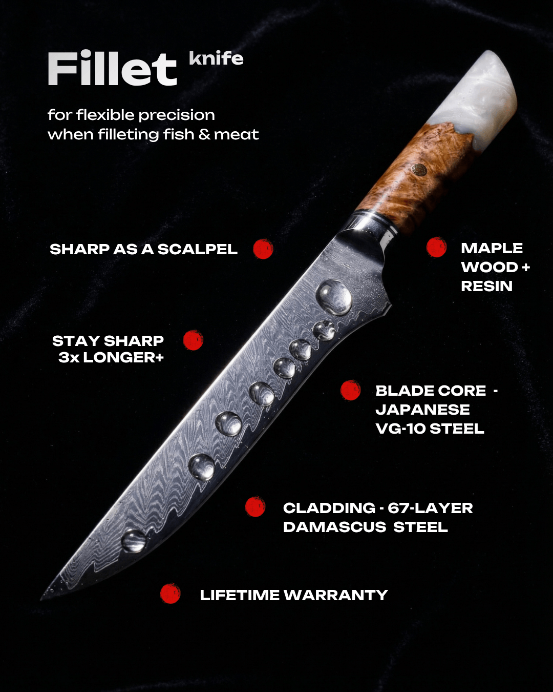 Japanese Damascus Fillet Knife 6.1" – 67-Layer VG-10 Steel | Tegami