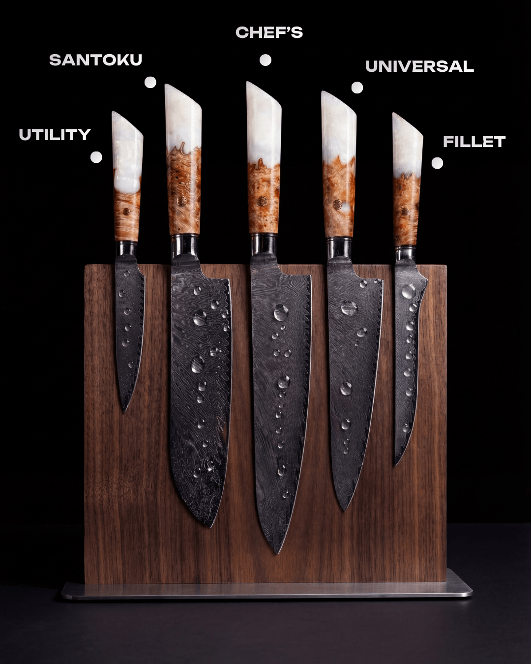 13-pc Damascus Set, 5 Knives + 8 Guest Serving Knives, Tegami