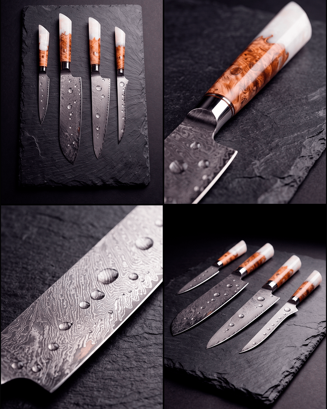 4-Piece Knife Set, Japanese VG-10 Steel + 67-Layer Damascus Steel, Sharp as a Scalpel | Tegami