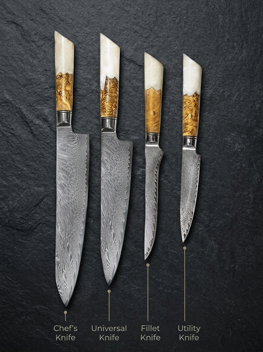 4-Piece Knife Set, Japanese VG-10 Steel + 67-Layer Damascus Steel, Sharp as a Scalpel | Tegami