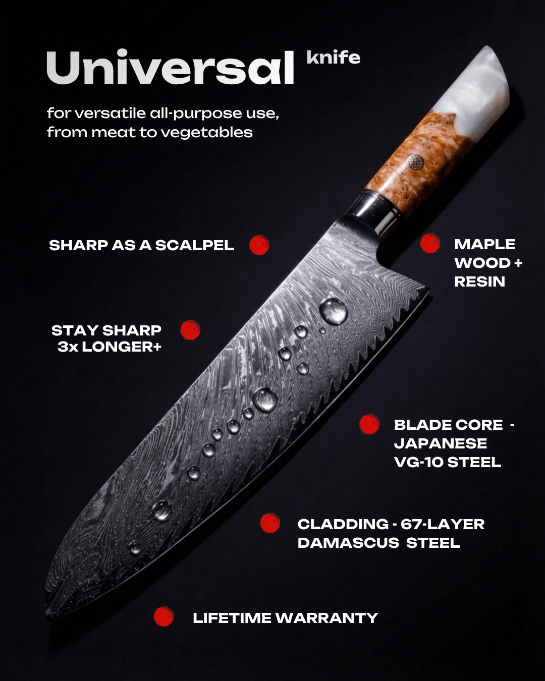 Japanese Damascus Universal Knife 10" – 67-Layer VG-10 Steel | Tegami