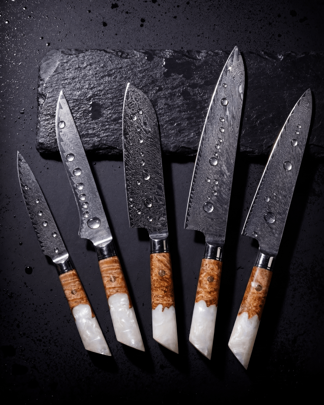 5-pc Japanese Knife Set, Damascus Steel, Tegami