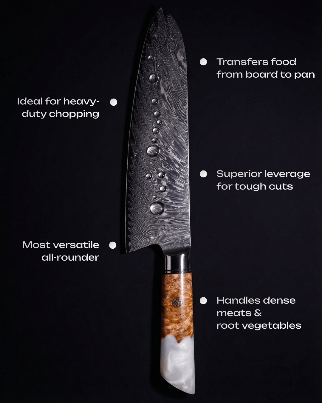Chef's Japanese Knife, Damascus Steel, 10", Tegami