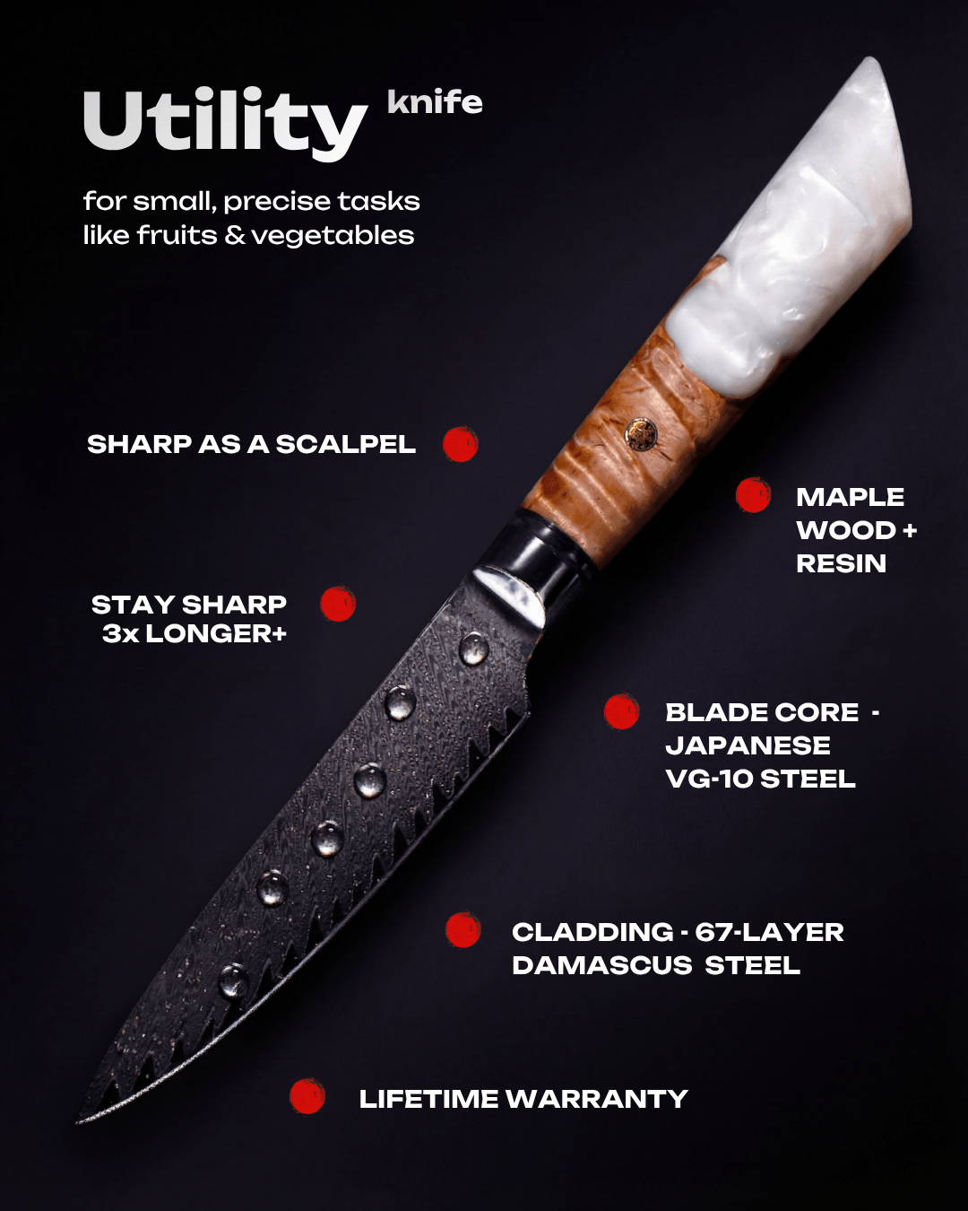 Japanese Damascus Utility Knife 8.1" – 67-Layer VG-10 Steel | Tegami