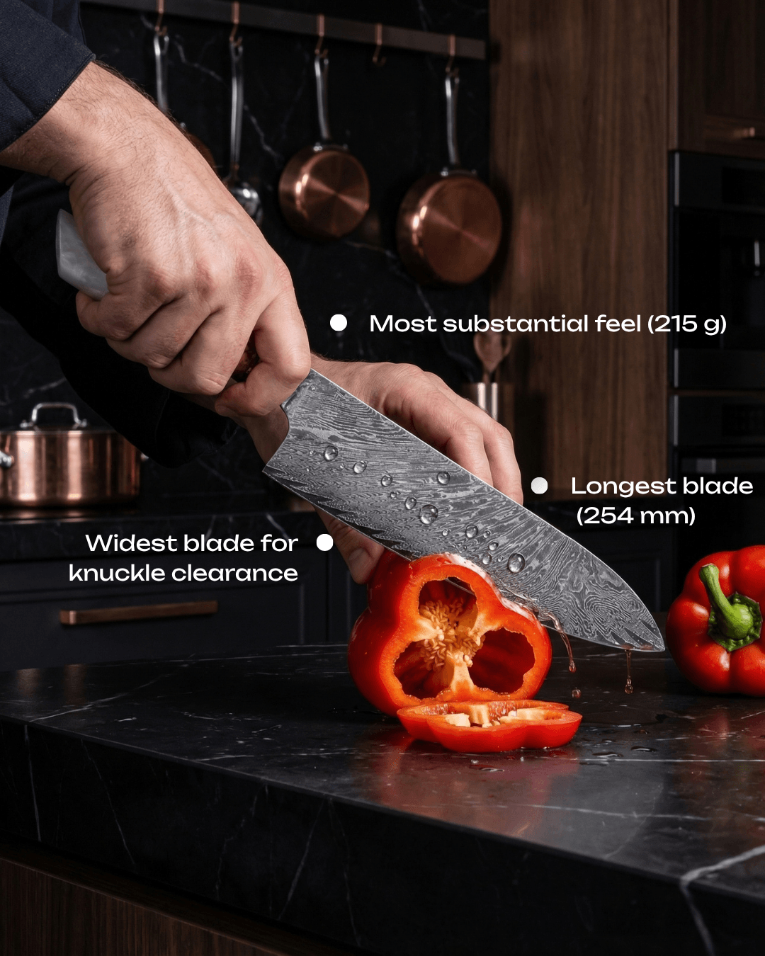 Chef's Japanese Knife, Damascus Steel, 10", Tegami