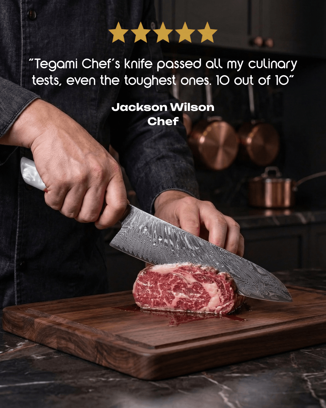 Chef's Japanese Knife, Damascus Steel, 10", Tegami