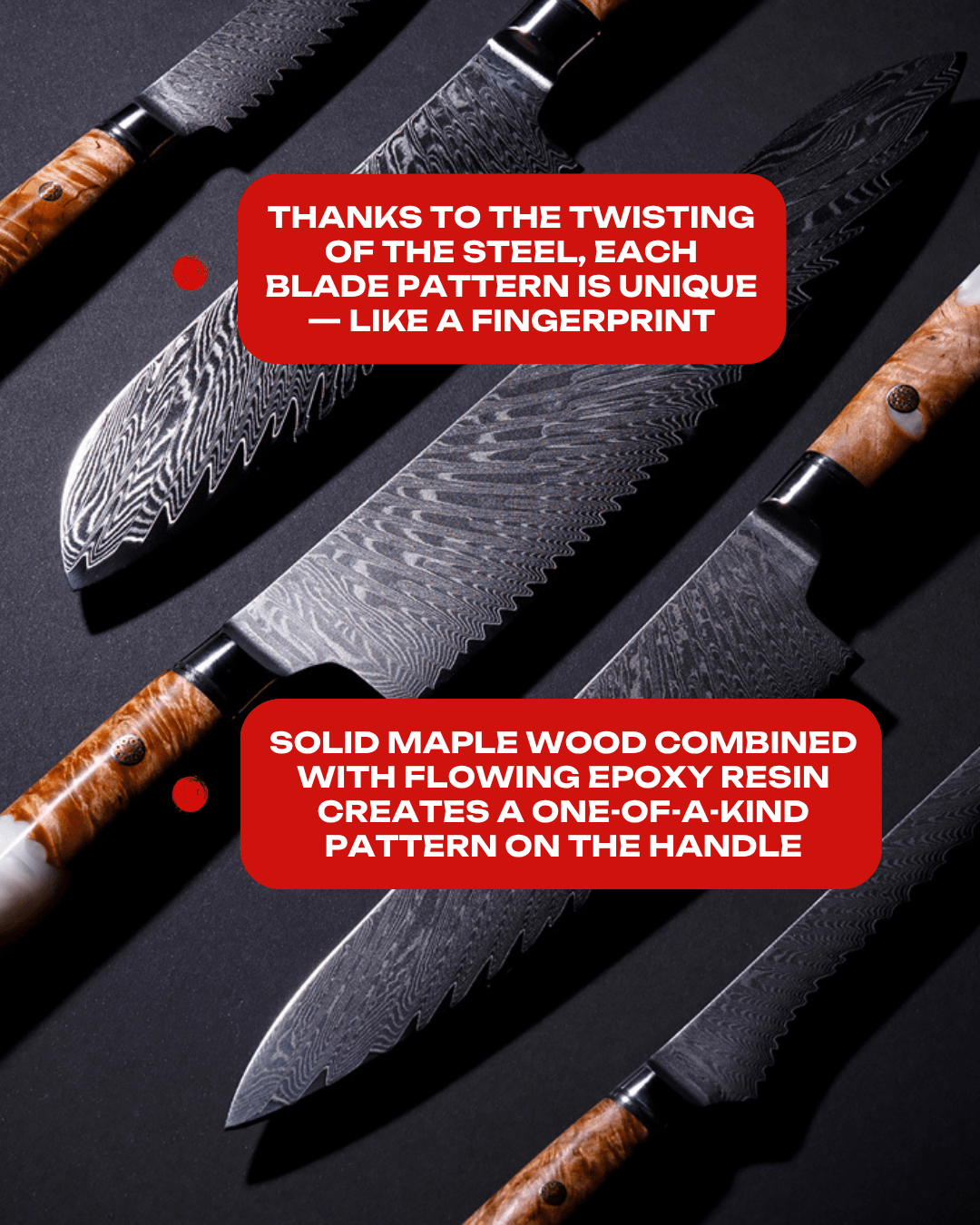 7-pc Japanese Knife Set, Damascus Steel, Tegami - Tegami