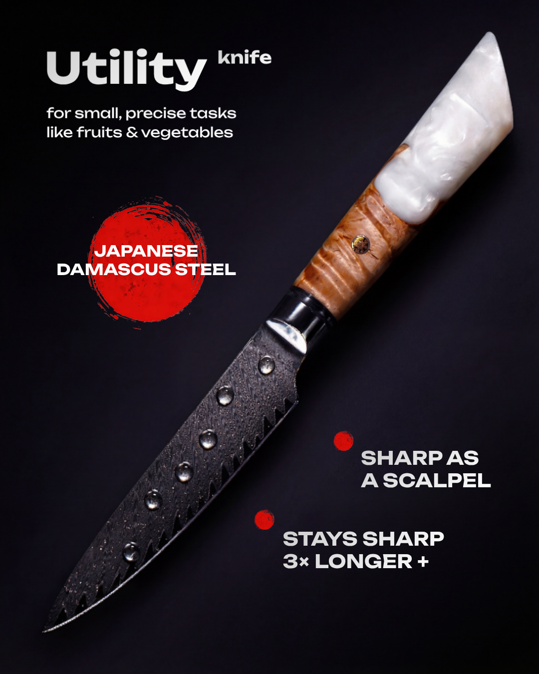 Try Your 1-st Japanese Damascus Steel Knife for $1 - Use PromoCode HELLO at Cart or Checkout. Utility Knife 5", TEGAMI