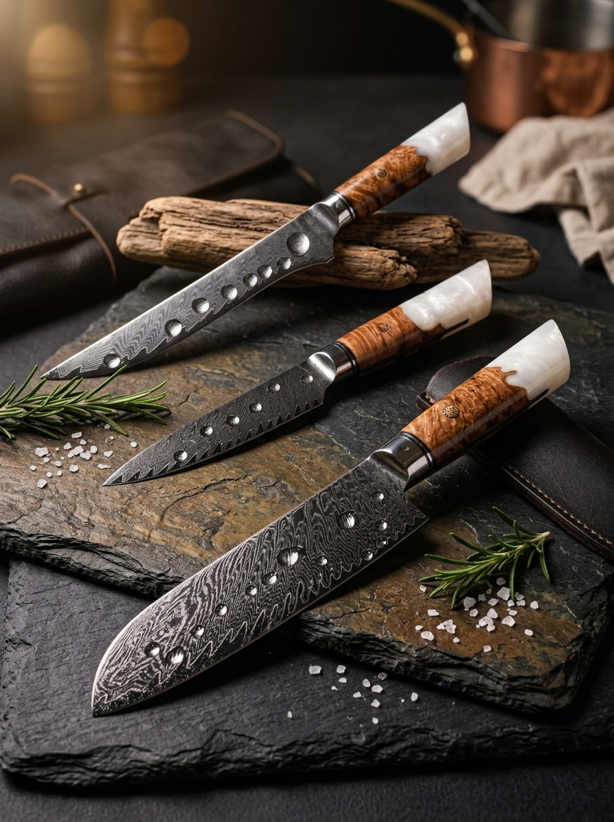 3-Piece Knife Set, Japanese VG-10 Steel + 67-Layer Damascus Steel, Sharp as a Scalpel | Tegami