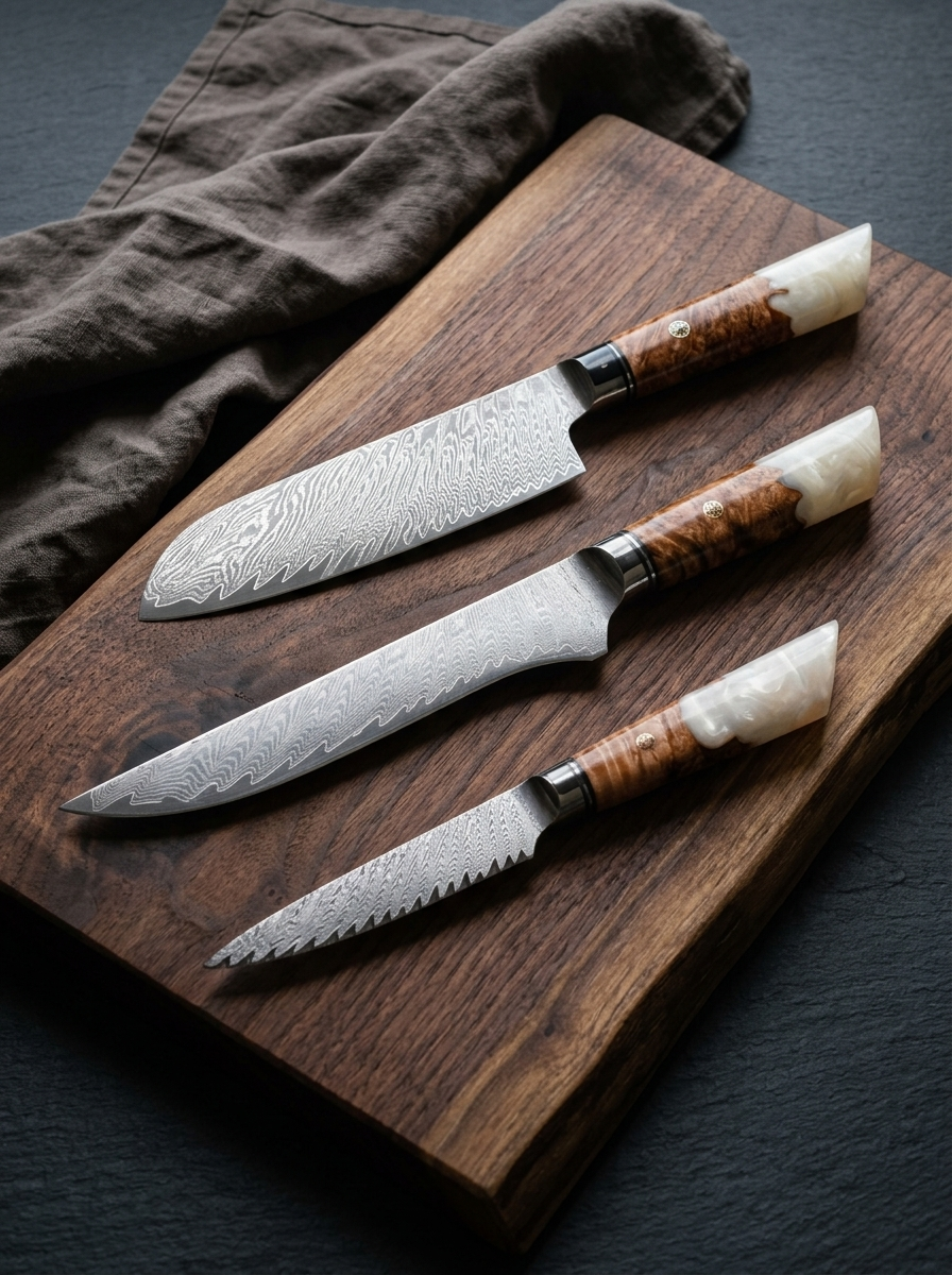 3-Piece Knife Set, Japanese VG-10 Steel + 67-Layer Damascus Steel, Sharp as a Scalpel | Tegami