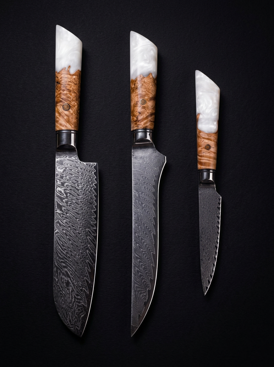 3-Piece Knife Set, Japanese VG-10 Steel + 67-Layer Damascus Steel, Sharp as a Scalpel | Tegami