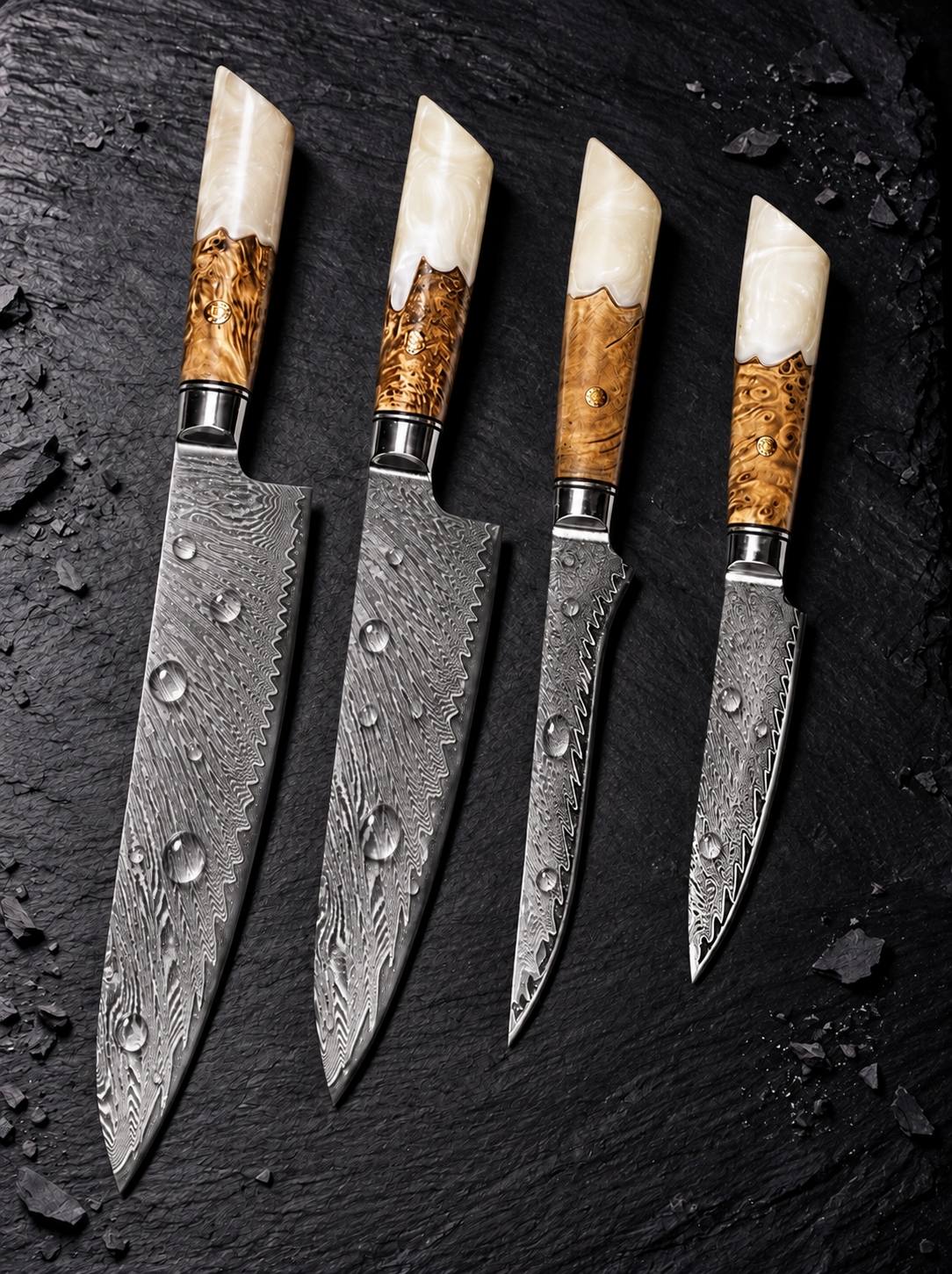 4-Piece Knife Set, Japanese VG-10 Steel + 67-Layer Damascus Steel, Sharp as a Scalpel | Tegami