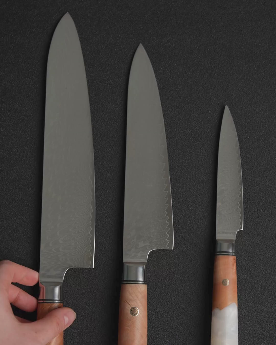 3-Piece Kitchen Knife Set, Japanese VG-10 Steel + 67-Layer Damascus Steel, Sharp as a Scalpel | Tegami