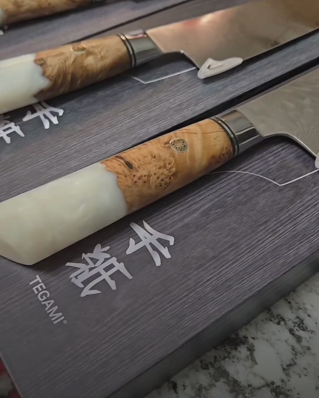 7-pc Japanese Knife Set, Damascus Steel, Tegami
