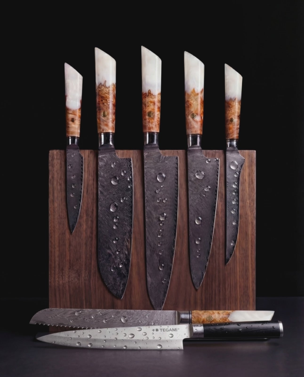 7-pc Japanese Knife Set, Damascus Steel, Tegami