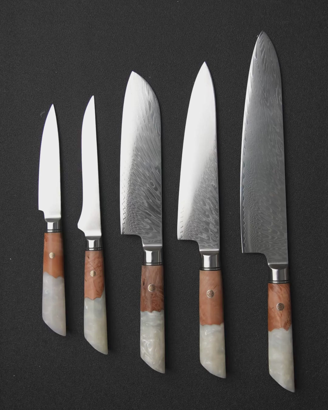 5-Piece Knife Set (Our Bestseller), Japanese VG-10 Steel + 67-Layer Damascus Steel, Sharp as a Scalpel | Tegami