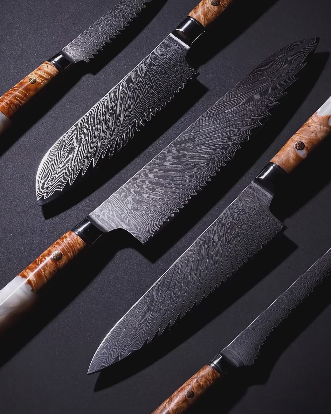 9-pc Damascus Set, 5 Knives + 4 Guest Serving Knives, Tegami